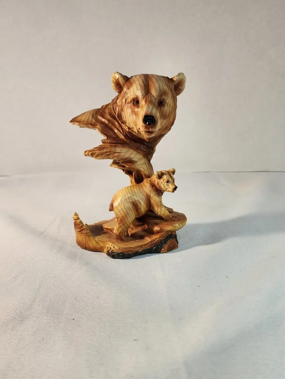 Zeckos Carved Wood Look Mother Bear and Cub Tabletop Statue